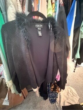 Night Way Collections Black Feather Trim Button Down Top